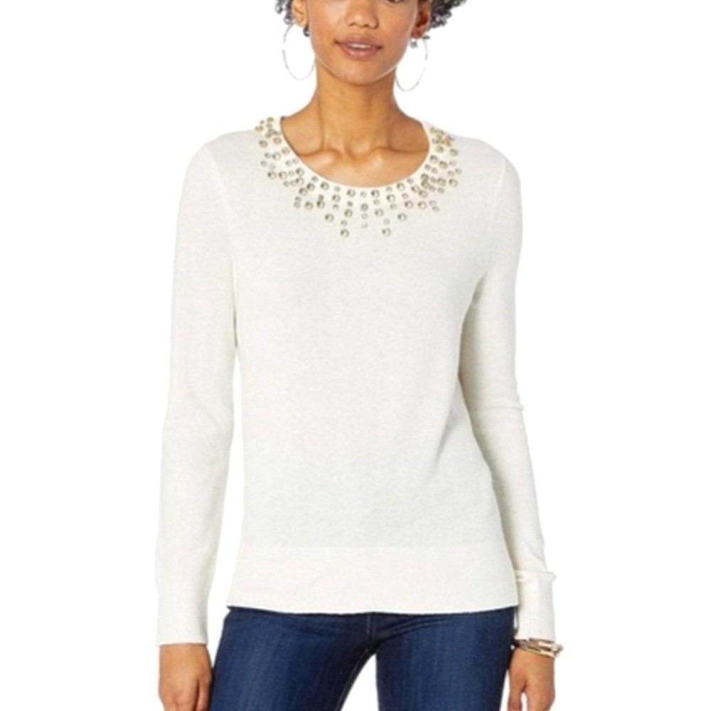 NWT Lilly Pulitzer Medium Odetta Sweater Coconut Wool Cashmere Blend Embellished